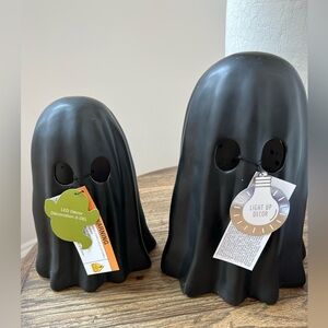(2) Halloween Black Ghost - Lights up! Pottery